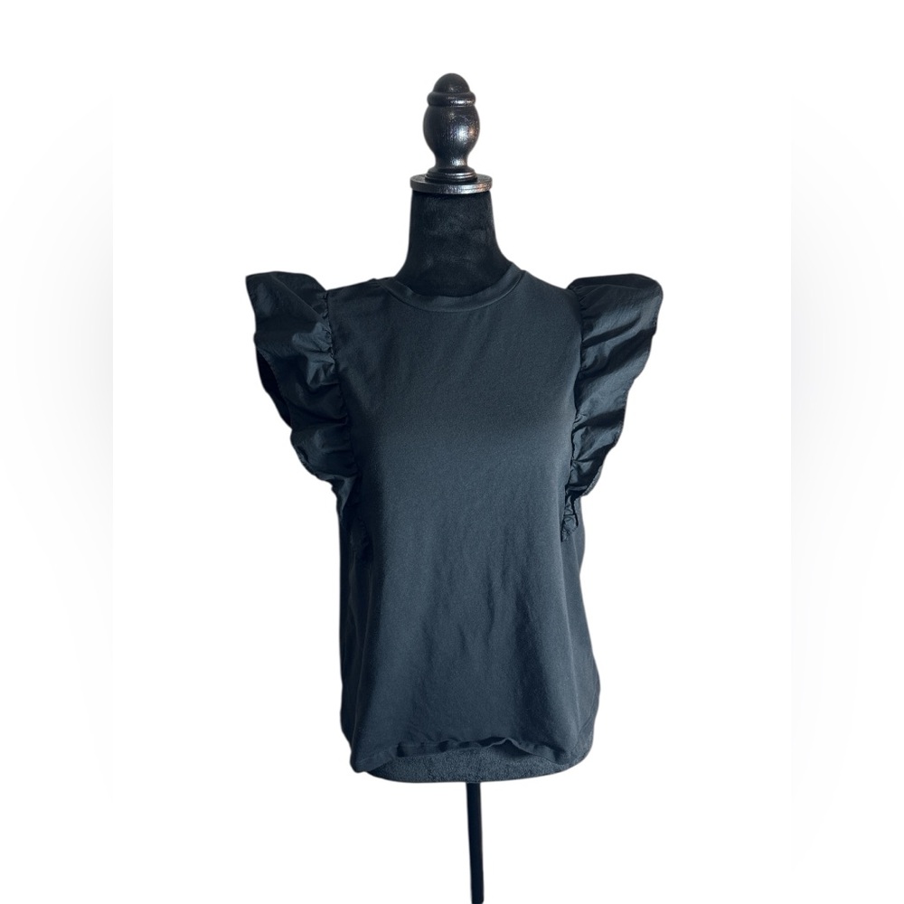A New Day Black Ruffle Sleeve Blouse Size Small NWT